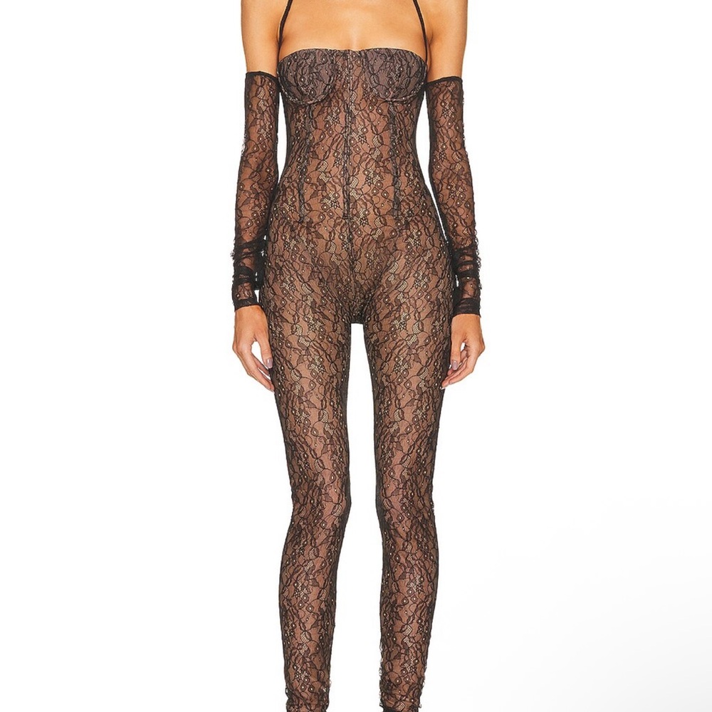 LaQuan Smith Black Lace Jumpsuit